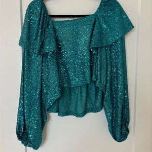 Free People Teal Sequin Top